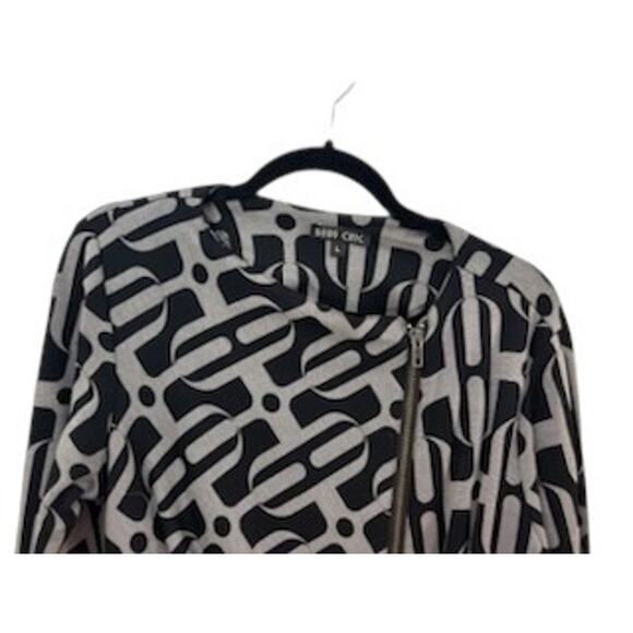 Boho Chic Jacket Abstract Artsy L Black Grey 3/4 Sleeve Rouching Zip Front VNTG - Picture 3 of 10